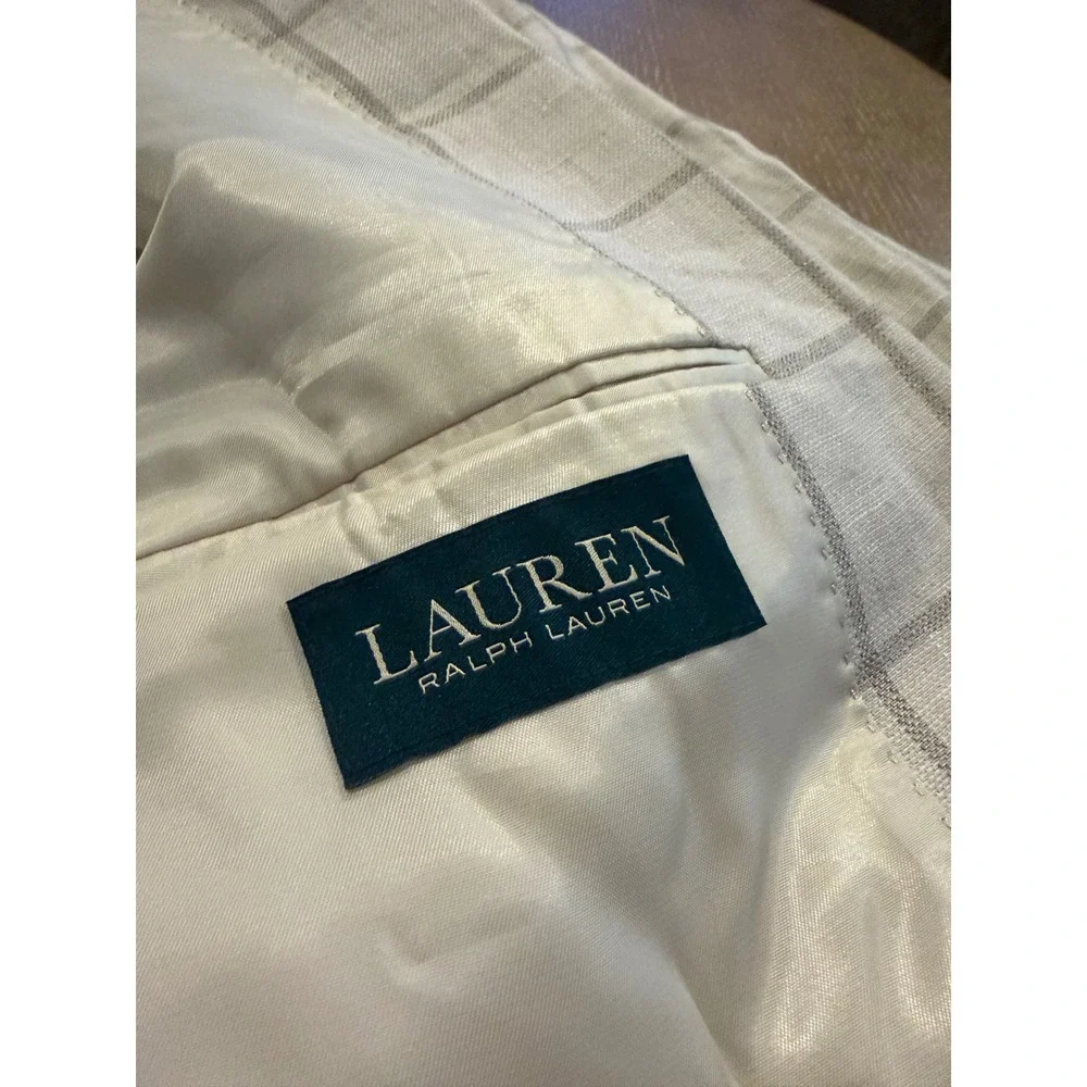 Lauren Ralph Lauren Men's 56L Linen Cotton Plaid Blazer Sport Coat Beige Gray